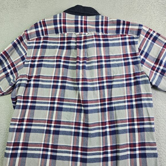 Lands' End Flannel Button Shirt Men's Medium Gray Plaid Corduroy Collar Workwear - Picture 10 of 10